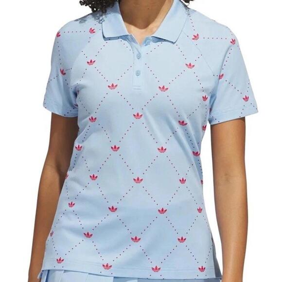 $90 NWT Women's Small adidas Originals Printed Trefoil Golf Polo Blue - Picture 3 of 6